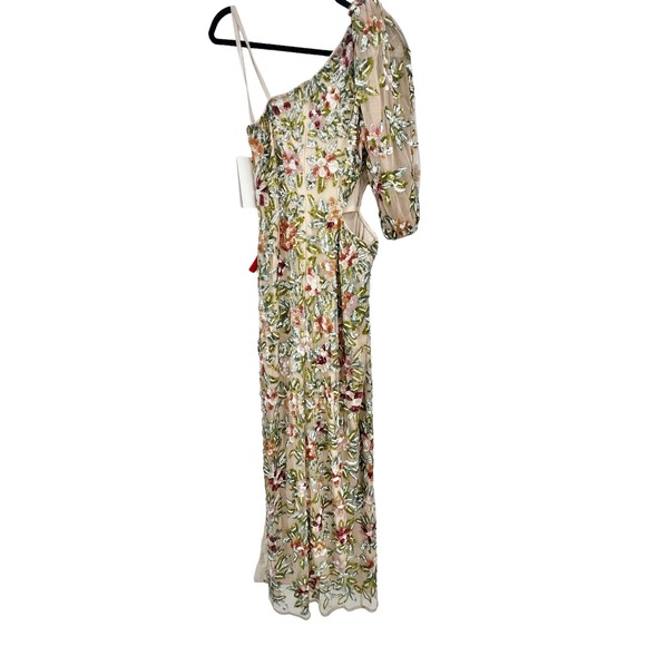 Mac Duggal One Shoulder Floral Embellished Gown Nude Multi Size 10 NWT - Picture 7 of 12